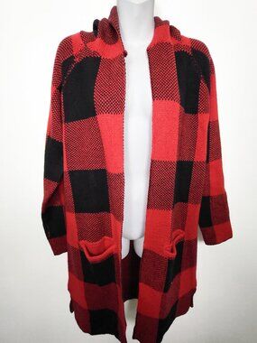 Kismet Women's "Jayden" Longline Hooded Buffalo Plaid Cardigan - Size small